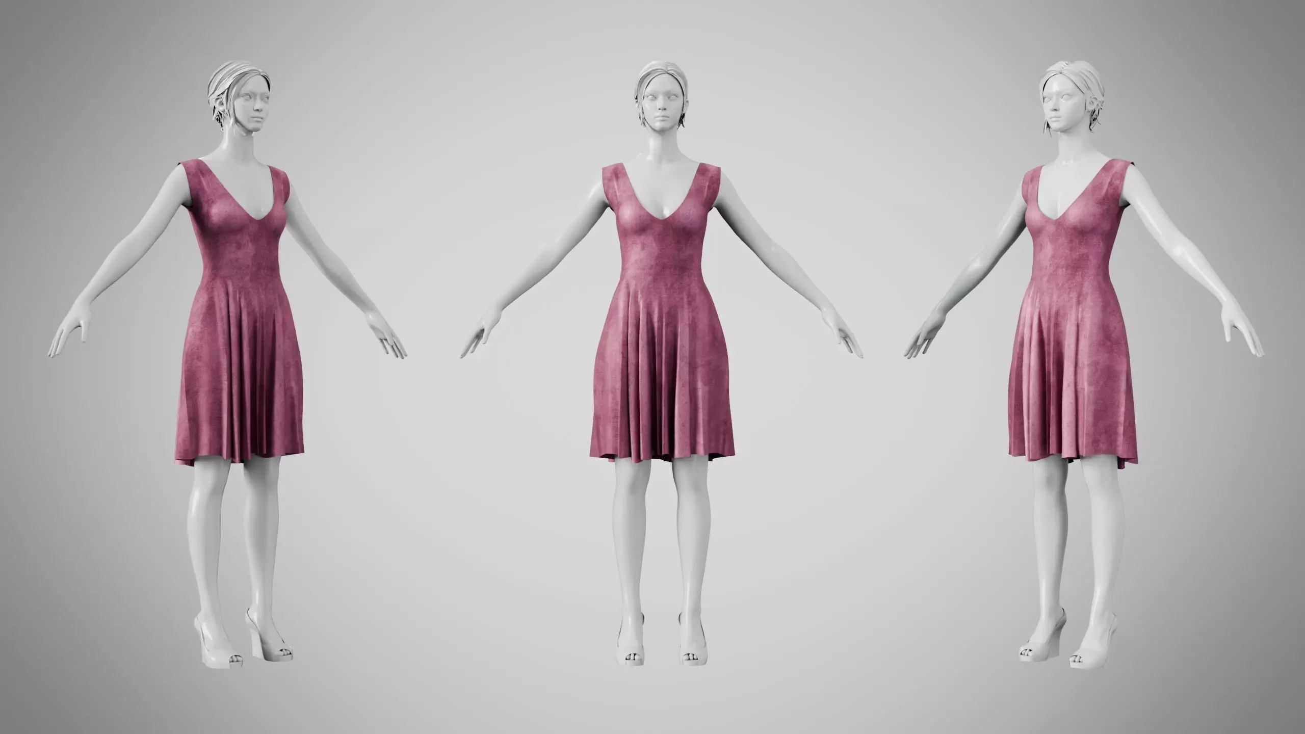 Dress 21 Dusty Rose Velvet Low-poly 3D model