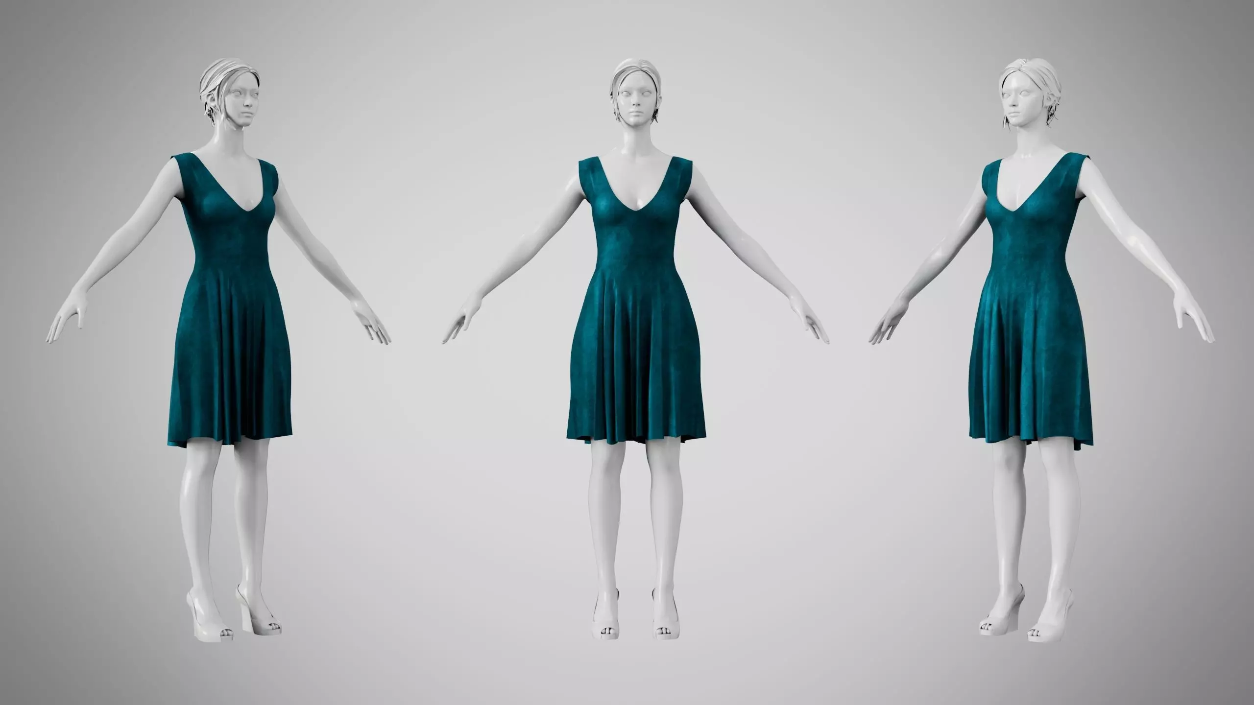 Dress 21 Teal Velvet Low-poly 3D model