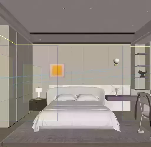 Modern minimalist bedroom 3D model 7