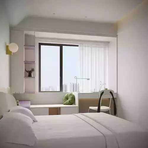 Modern minimalist bedroom 3D model 4