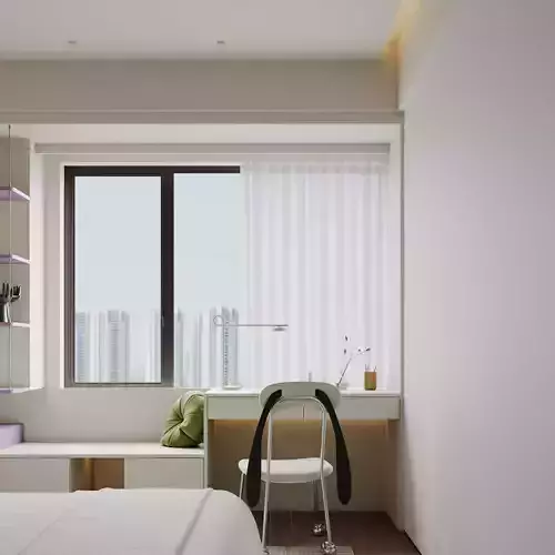 Modern minimalist bedroom 3D model 2