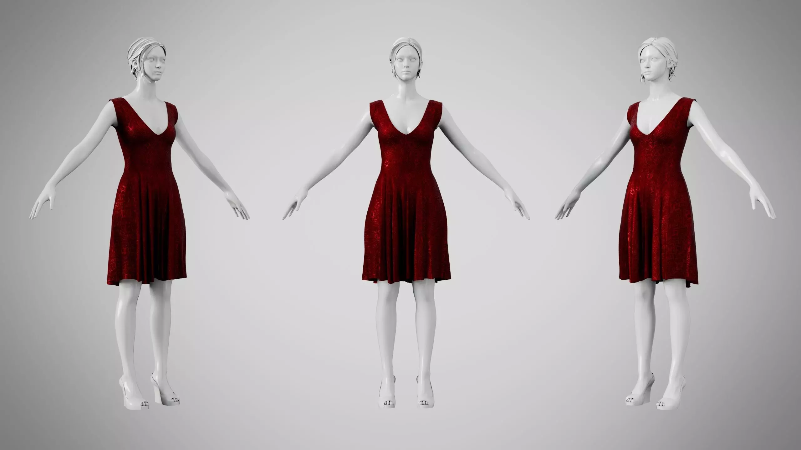 Dress 21 Burgundy Velvet With Design Low-poly 3D model