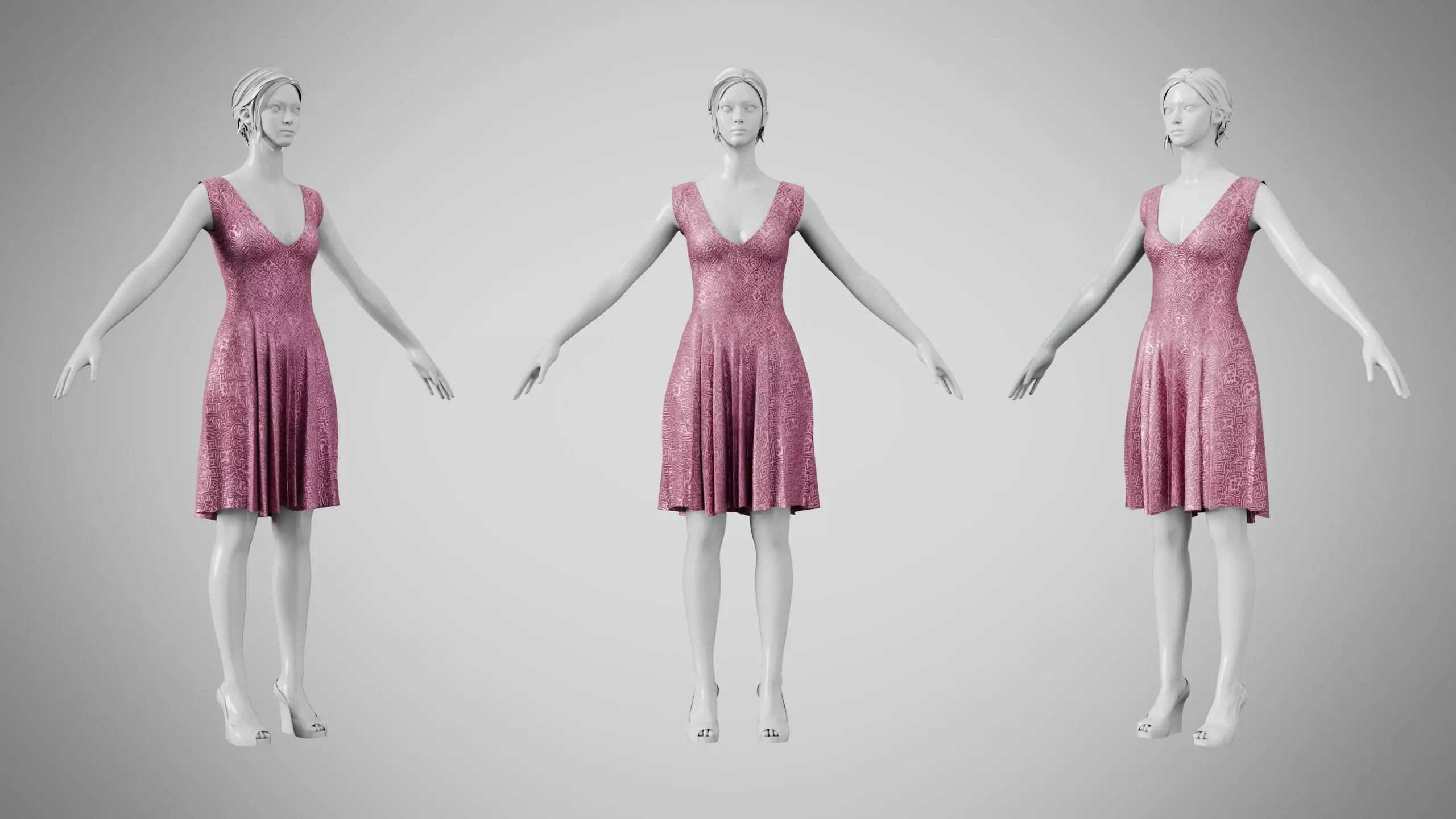 Dress 21 Dusty Rose Velvet With Design Low-poly 3D model