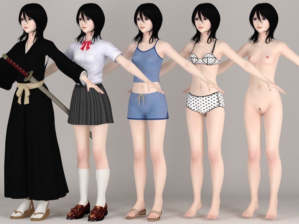 T pose nonrigged model of Rukia with various outfit 3D model_3