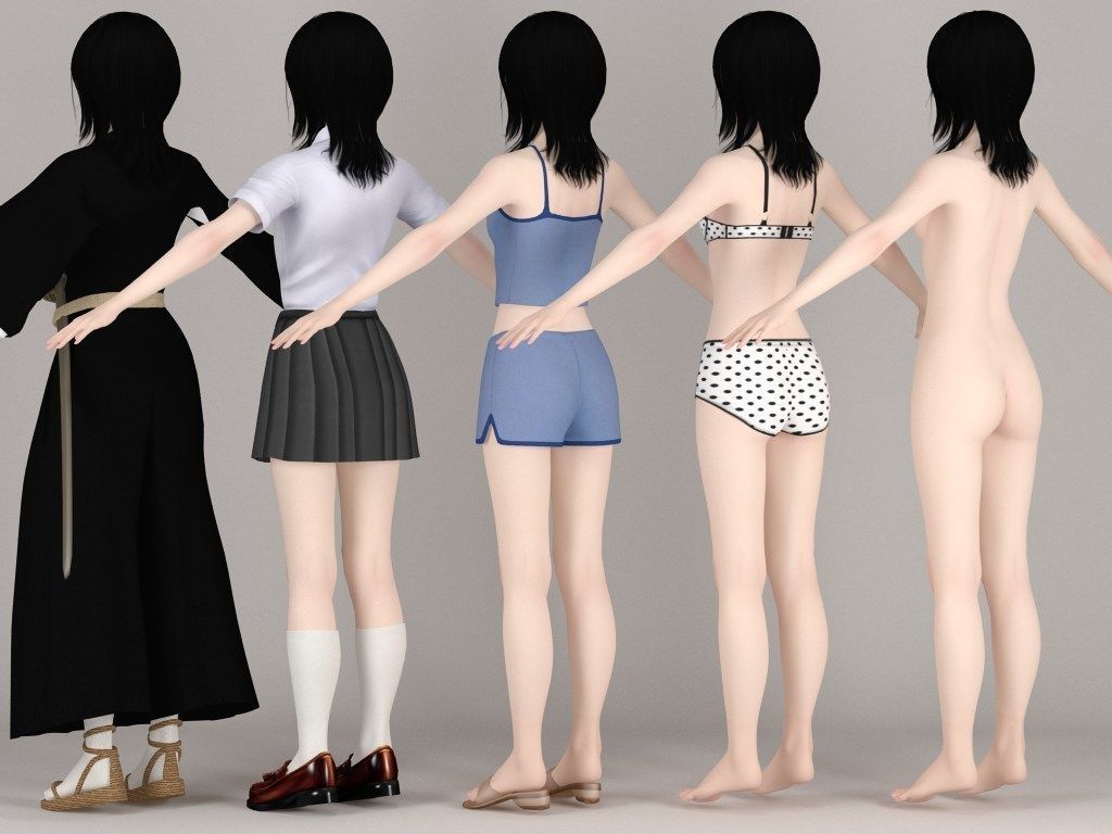 T pose nonrigged model of Rukia with various outfit 3D model_5