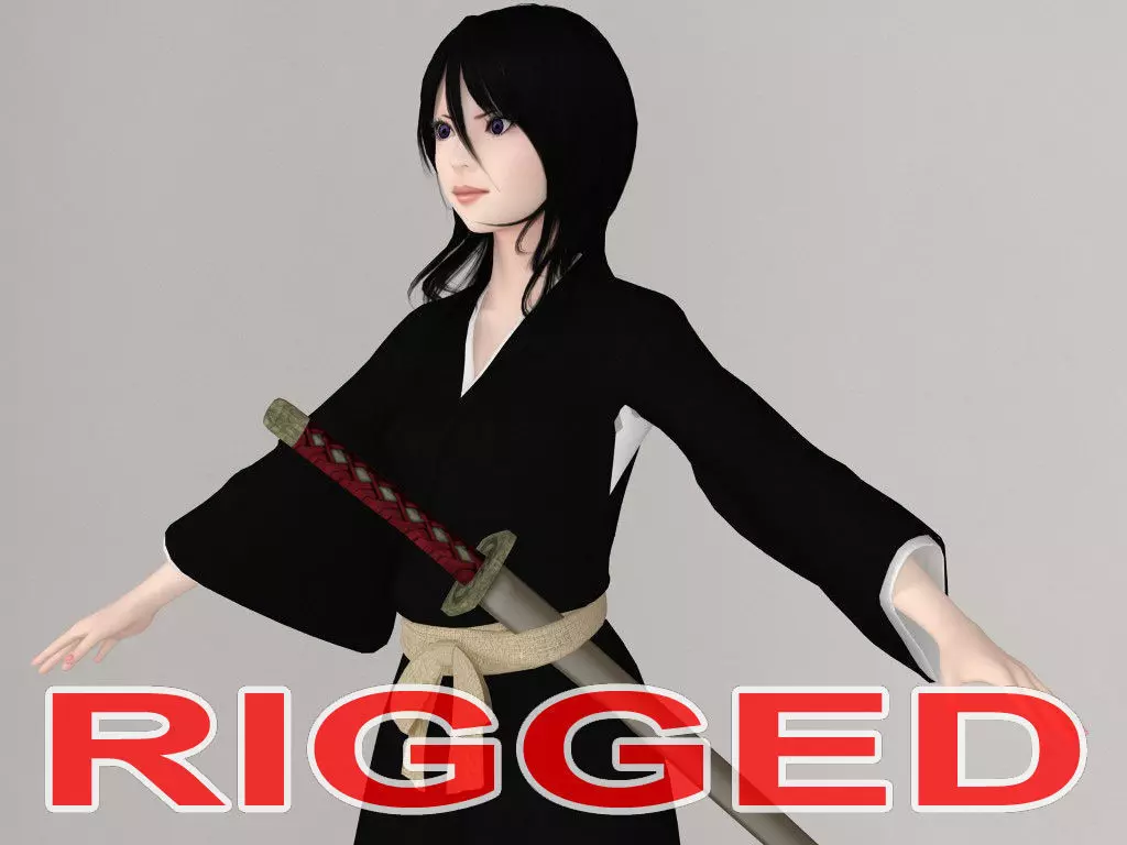 T pose rigged model of Rukia with various outfit 3D model_0