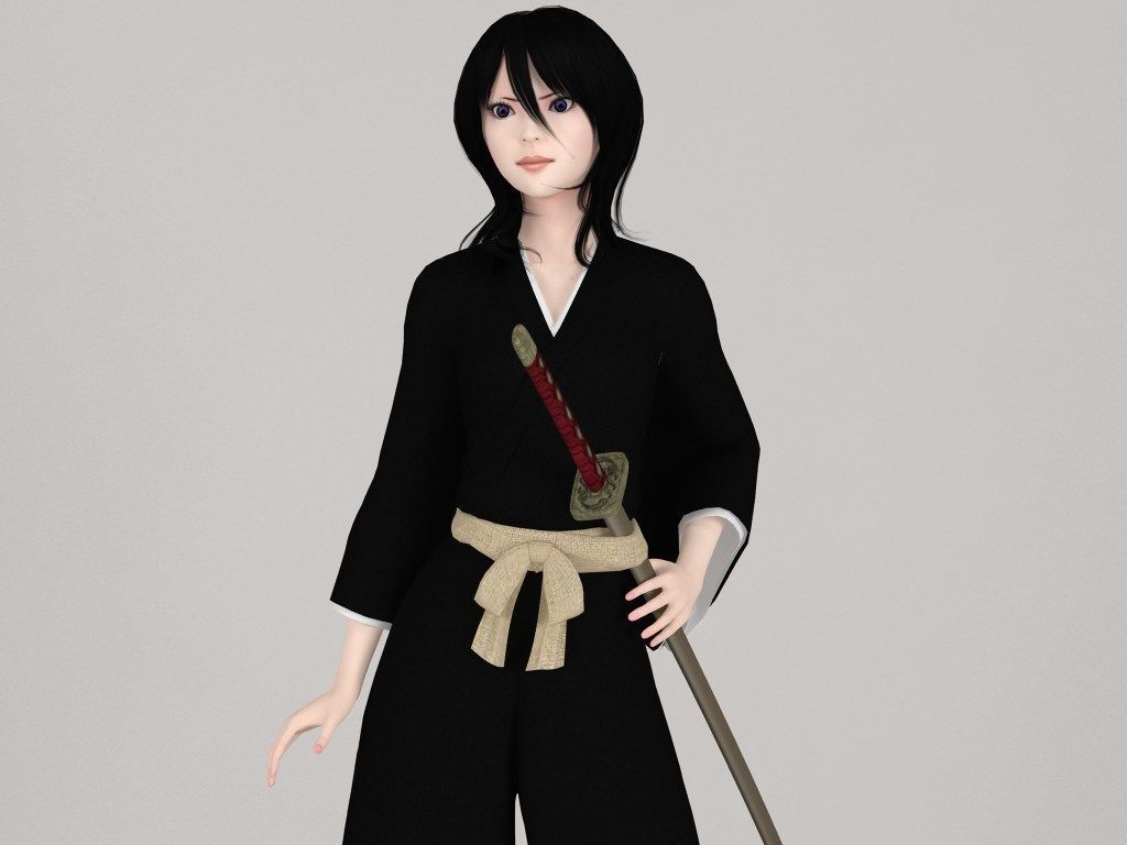T pose rigged model of Rukia with various outfit 3D model_1