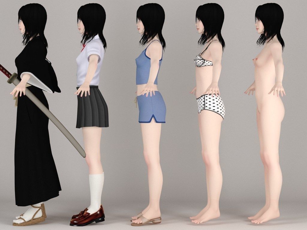 T pose rigged model of Rukia with various outfit 3D model_6