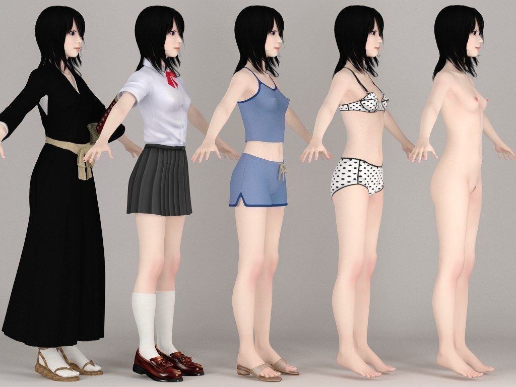 T pose rigged model of Rukia with various outfit 3D model_8