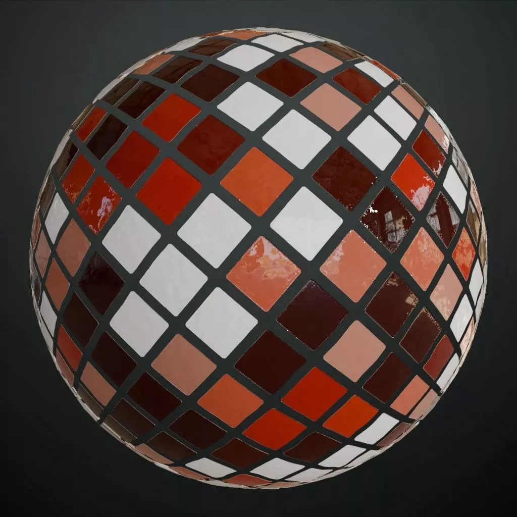 Multi-Toned Red and White Glossy Square Tiles PBR Seamless Texture