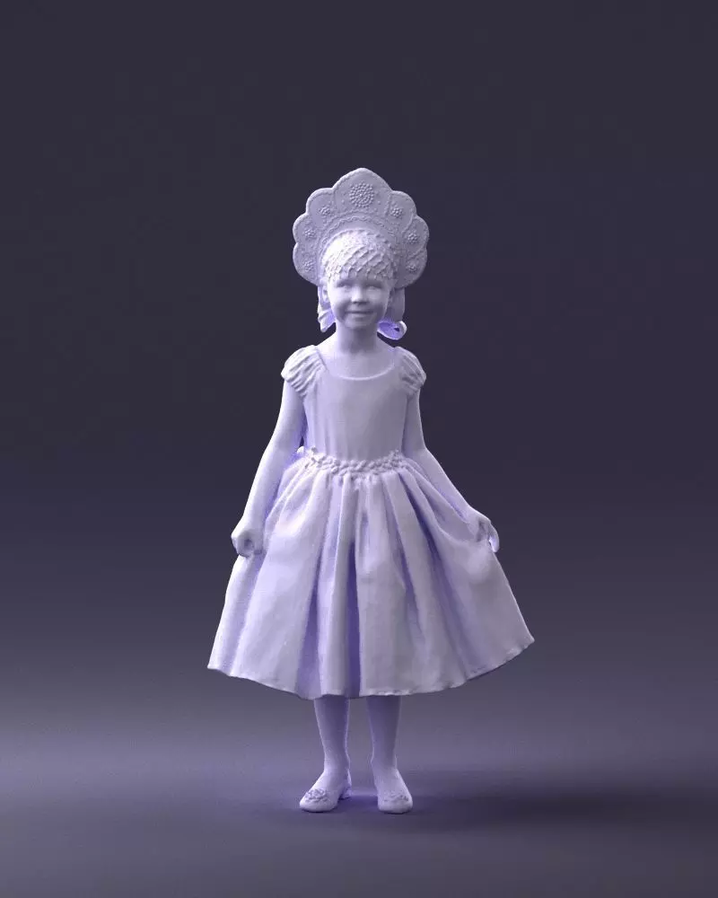 000404 Girl in Red Dress with Ornate Pink Headdress 3D print model