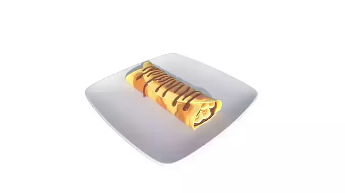 Delicious Banana Chocolate Crepes Dessert Low-poly 3D model 7