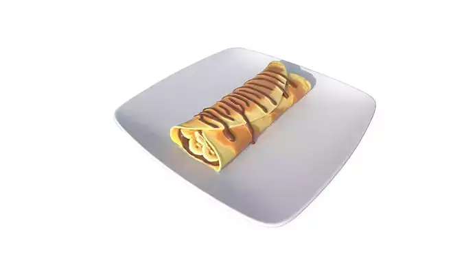 Delicious Banana Chocolate Crepes Dessert Low-poly 3D model 5
