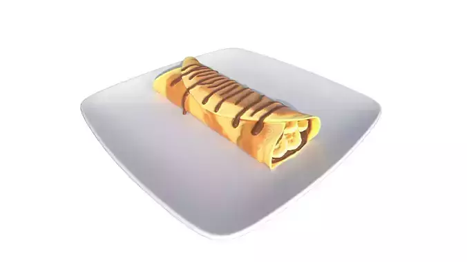 Delicious Banana Chocolate Crepes Dessert Low-poly 3D model 3