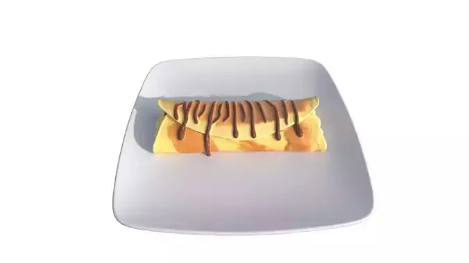 Delicious Banana Chocolate Crepes Dessert Low-poly 3D model 2