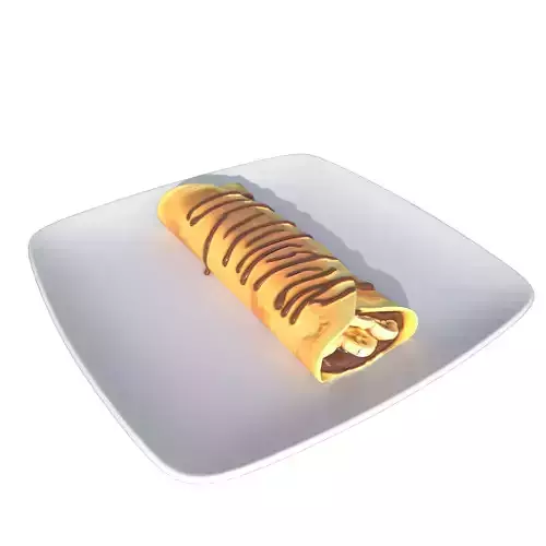 Delicious Banana Chocolate Crepes Dessert Low-poly 3D model 4