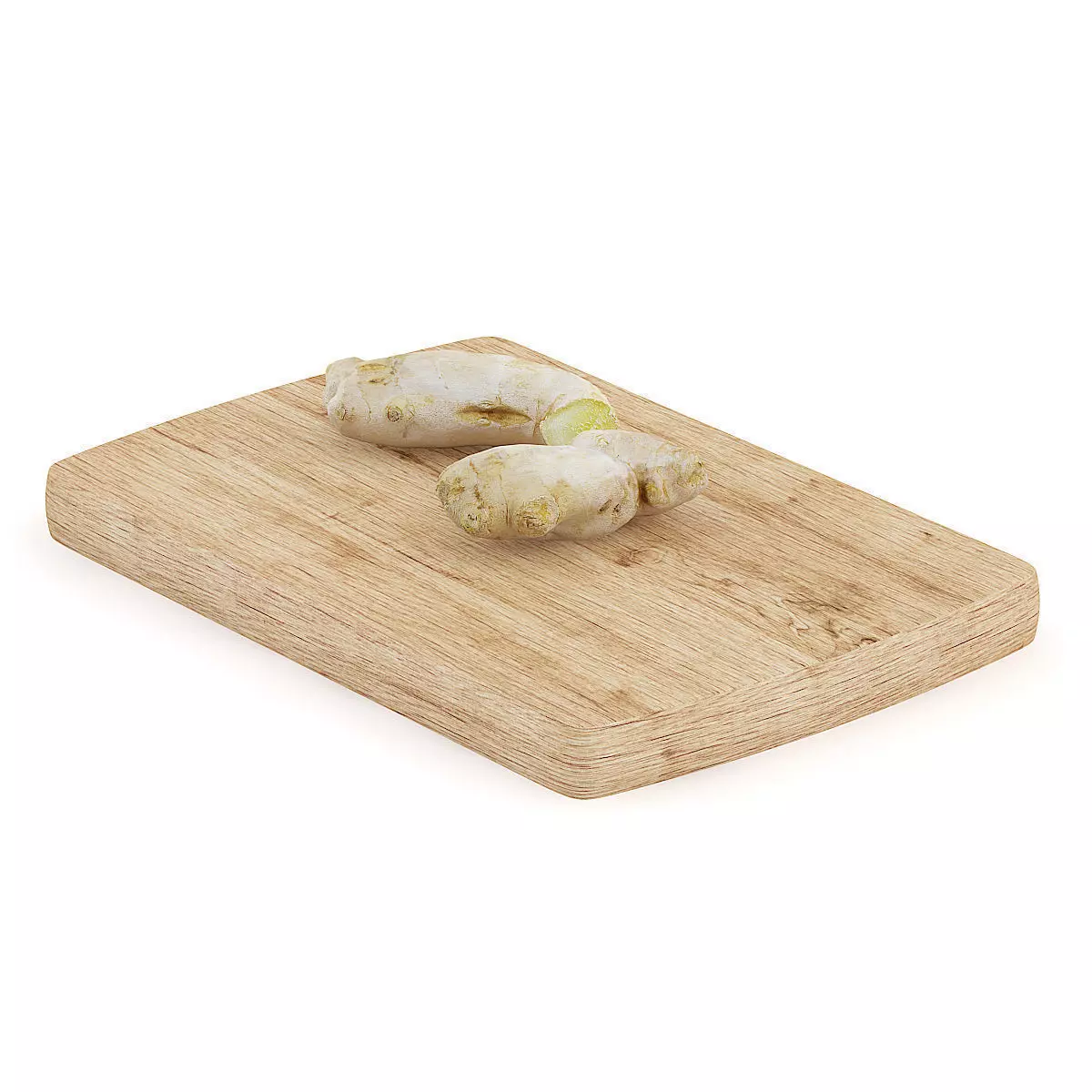 Sliced Ginger on Wooden Board 3D model_0