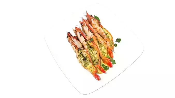 Grilled Jumbo Tiger PrawnsWith Macadamia Pesto Low-poly 3D model 3