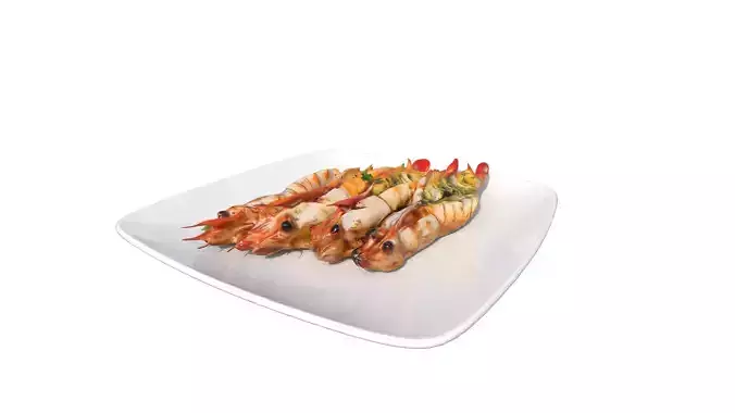 Grilled Jumbo Tiger PrawnsWith Macadamia Pesto Low-poly 3D model 7