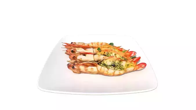 Grilled Jumbo Tiger PrawnsWith Macadamia Pesto Low-poly 3D model 5