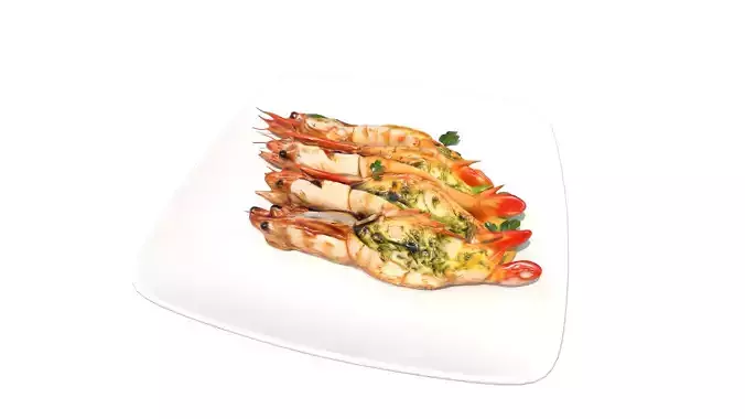 Grilled Jumbo Tiger PrawnsWith Macadamia Pesto Low-poly 3D model 4