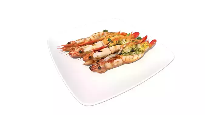 Grilled Jumbo Tiger PrawnsWith Macadamia Pesto Low-poly 3D model 6