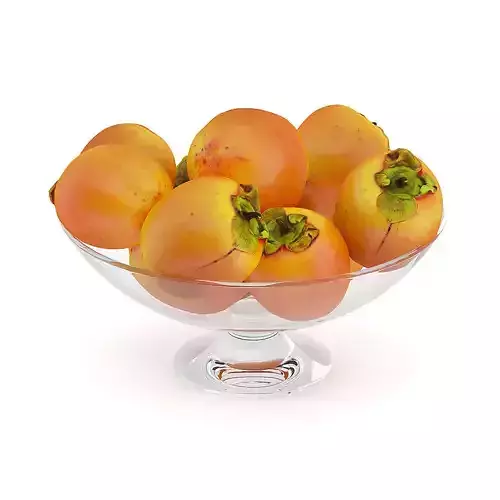Persimmon Fruits in Glass Bowl