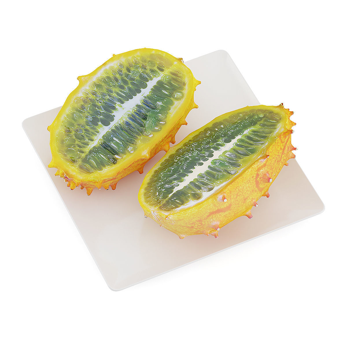 Sliced Horned Melon on White Plate 3D model_4