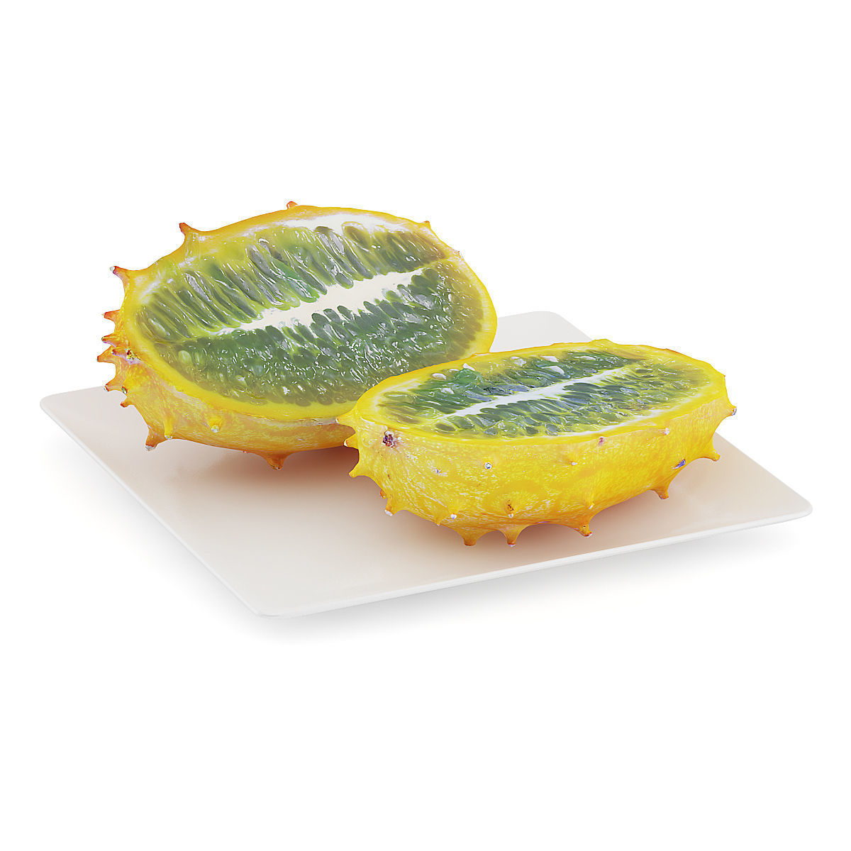 Sliced Horned Melon on White Plate 3D model_2