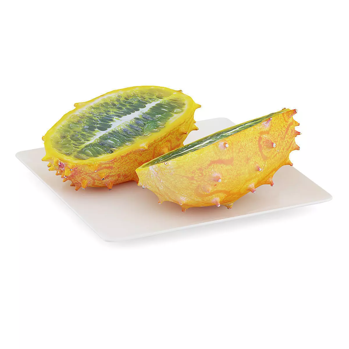Sliced Horned Melon on White Plate 3D model_0