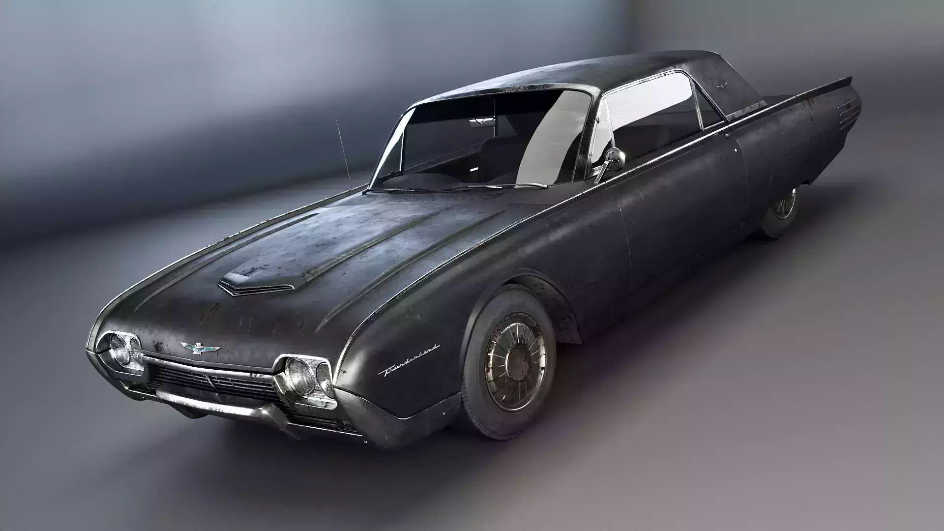 Thunderbird 1961 Convertible Hardtop Aged Low-poly 3D model