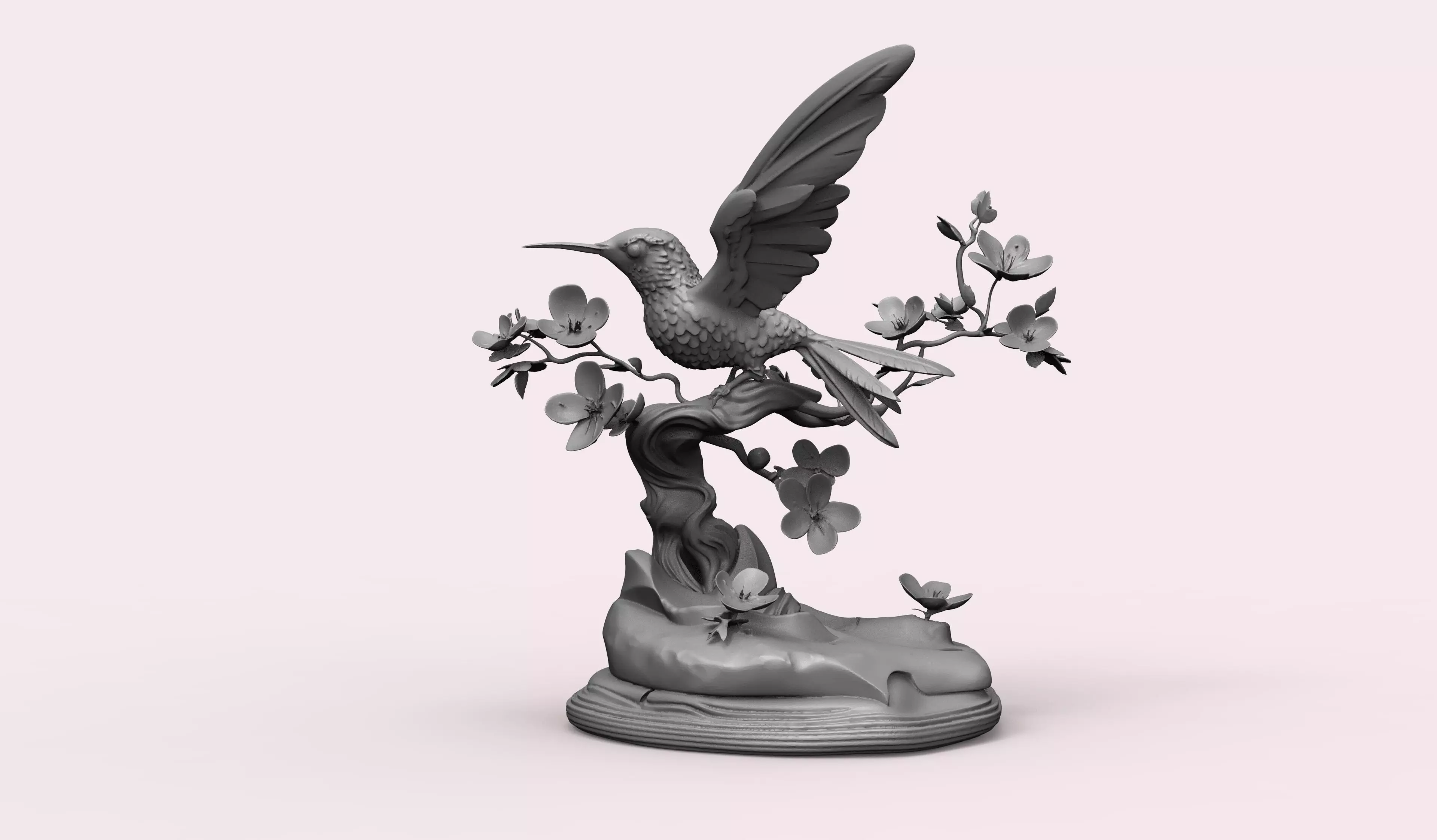 Hummingbird on Sakura Branch Floral Bird Miniature 3D print model