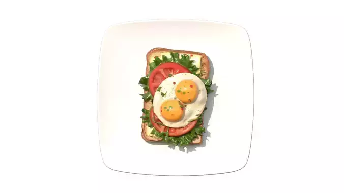 Poached Egg Tomatoes On Toast Low-poly 3D model 7