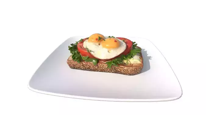 Poached Egg Tomatoes On Toast Low-poly 3D model 5