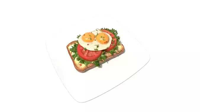 Poached Egg Tomatoes On Toast Low-poly 3D model 2