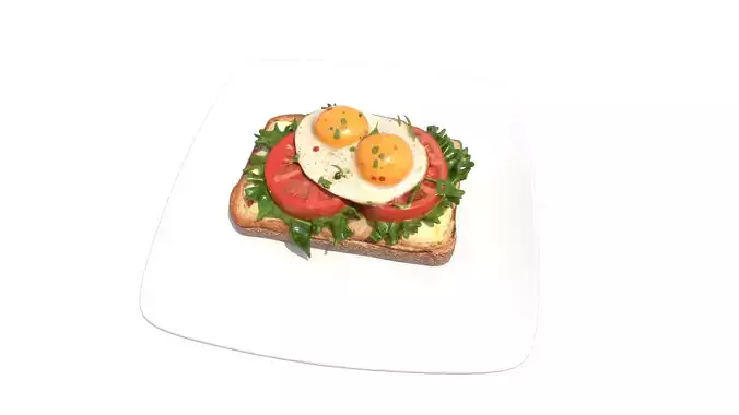Poached Egg Tomatoes On Toast Low-poly 3D model 3