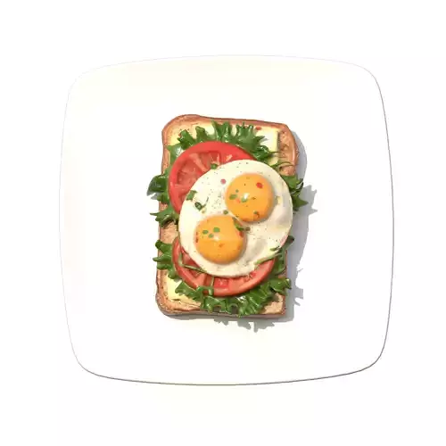 Poached Egg Tomatoes On Toast Low-poly 3D model