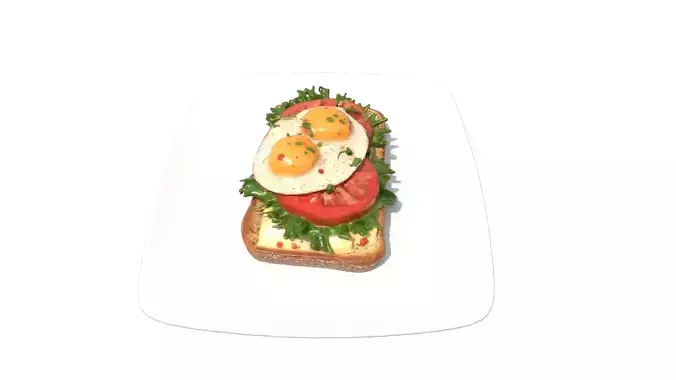 Poached Egg Tomatoes On Toast Low-poly 3D model 4