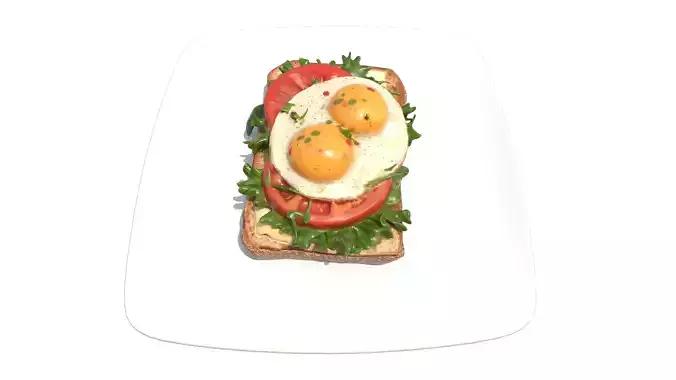 Poached Egg Tomatoes On Toast Low-poly 3D model 6