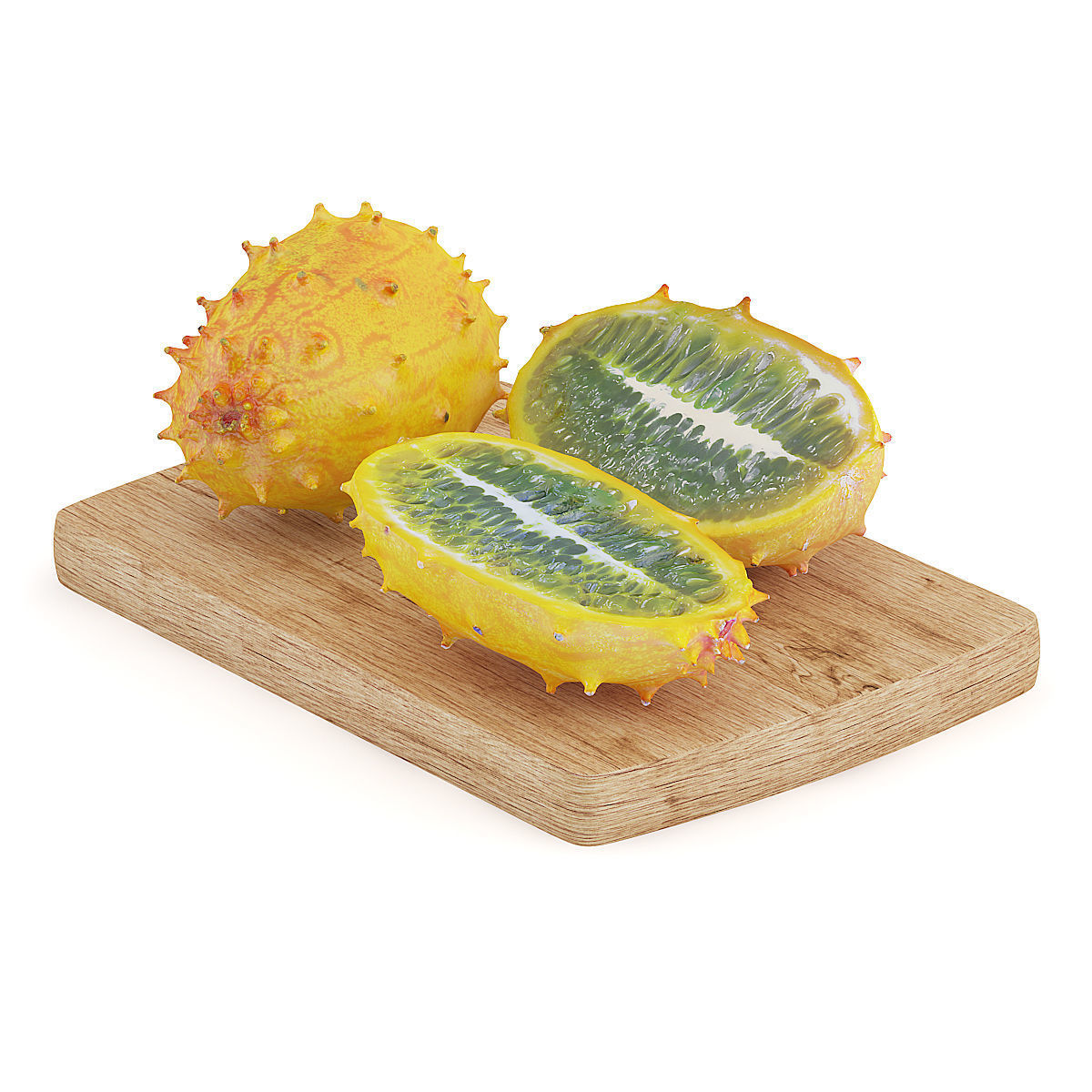 Sliced Horned Melon on Wooden Board 3D model_2