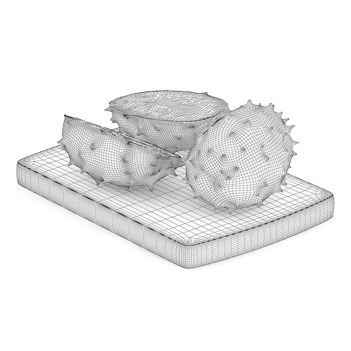 Sliced Horned Melon on Wooden Board 3D model_1