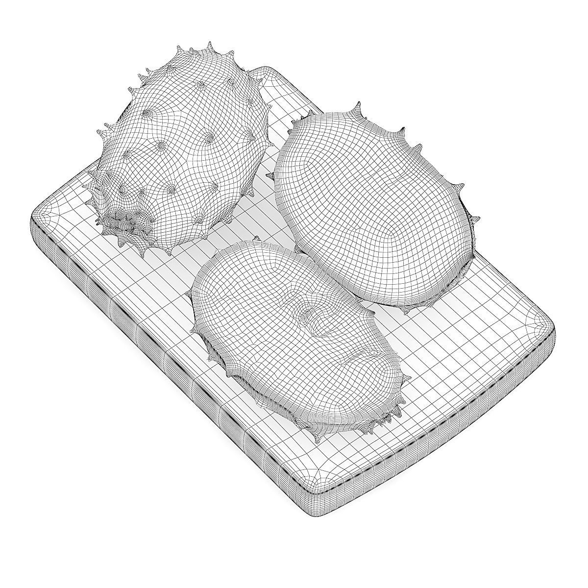 Sliced Horned Melon on Wooden Board 3D model_5