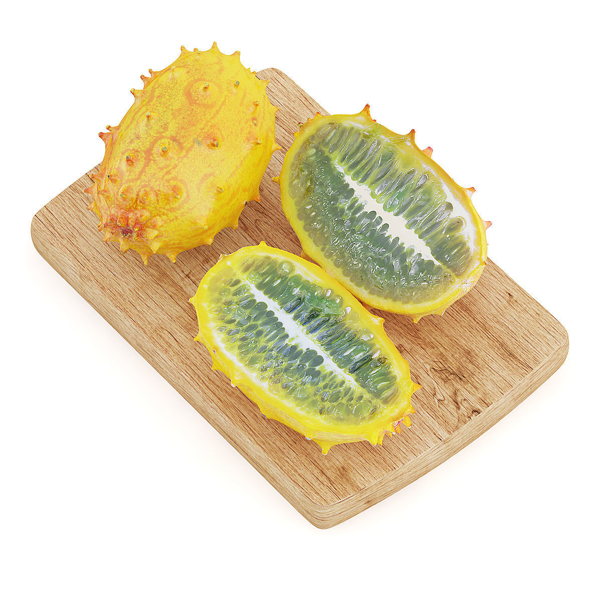 Sliced Horned Melon on Wooden Board 3D model_4