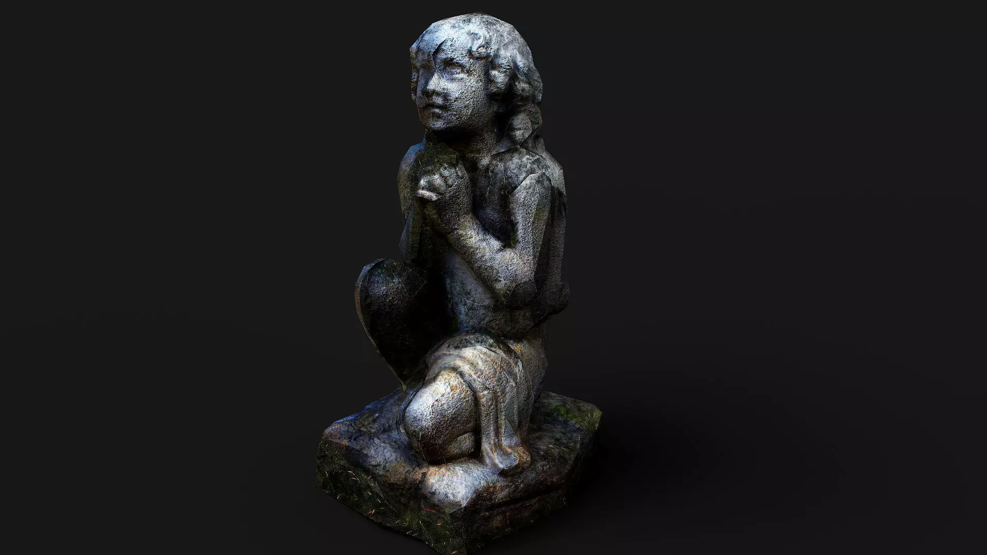 tombstone small figure mossy monument lowres PBR photogrammetry Low-poly 3D model