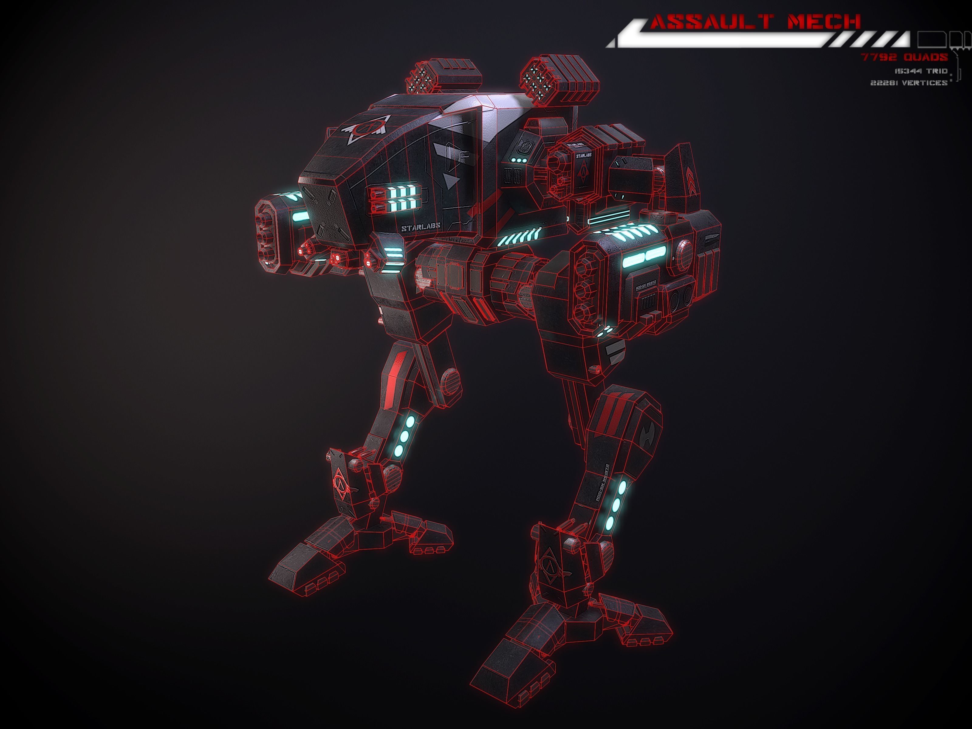 Assault Mech Lowpoly Low-poly 3D model_10
