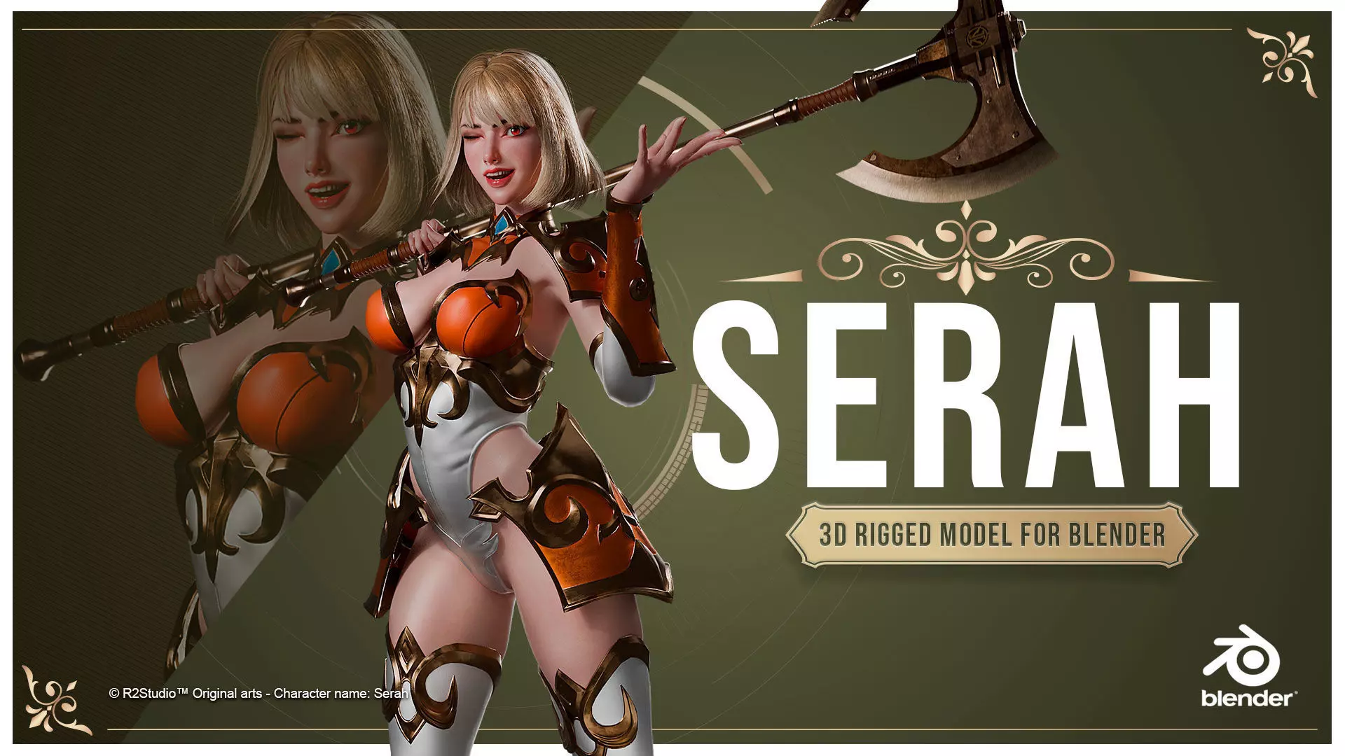 Serah - Female Warrior -Blender 3D Model Low-poly 3D model