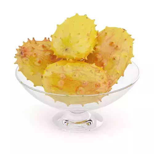 Horned Melons in Glass Bowl