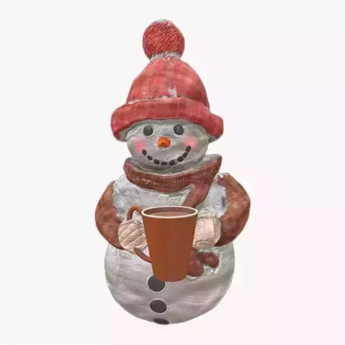 Snowman with mug Low-poly 3D model