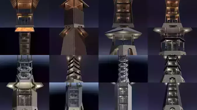 Tropical tower and pavilion 3D Model Pack 6