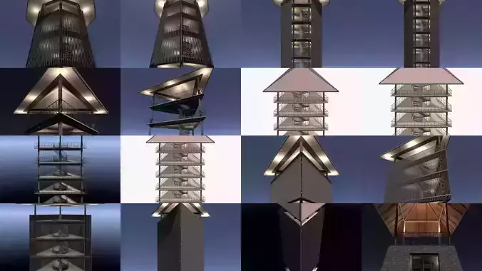 Tropical tower and pavilion 3D Model Pack 4
